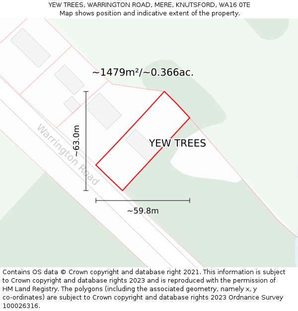 YEW TREES, WARRINGTON ROAD, MERE, KNUTSFORD, WA16 0TE: Plot and title map