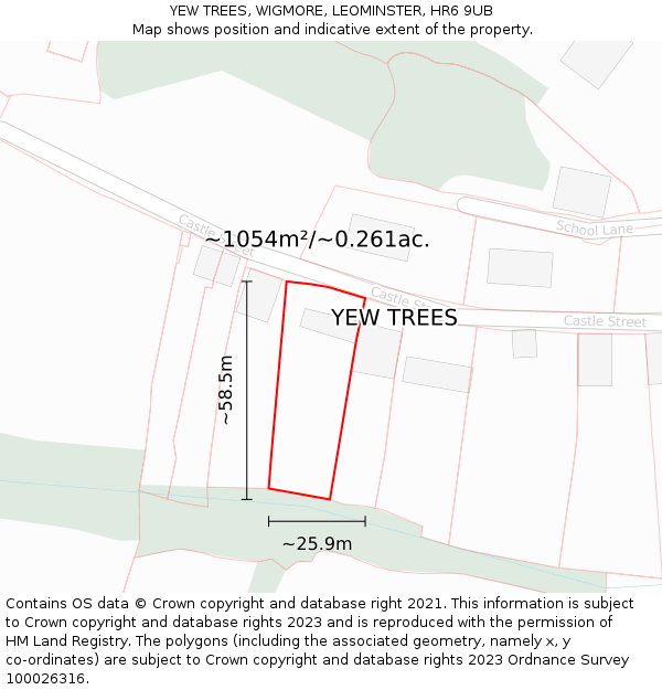 YEW TREES, WIGMORE, LEOMINSTER, HR6 9UB: Plot and title map