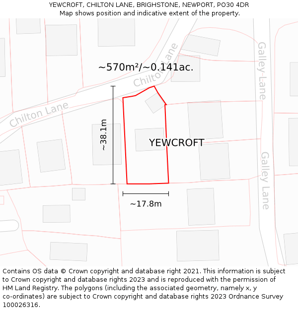 YEWCROFT, CHILTON LANE, BRIGHSTONE, NEWPORT, PO30 4DR: Plot and title map