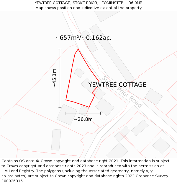 YEWTREE COTTAGE, STOKE PRIOR, LEOMINSTER, HR6 0NB: Plot and title map
