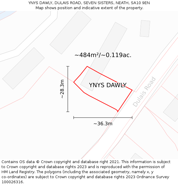 YNYS DAWLY, DULAIS ROAD, SEVEN SISTERS, NEATH, SA10 9EN: Plot and title map