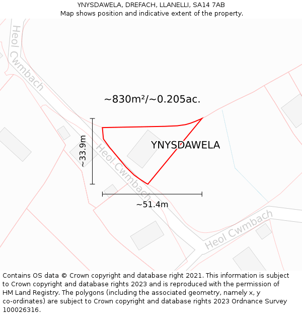 YNYSDAWELA, DREFACH, LLANELLI, SA14 7AB: Plot and title map