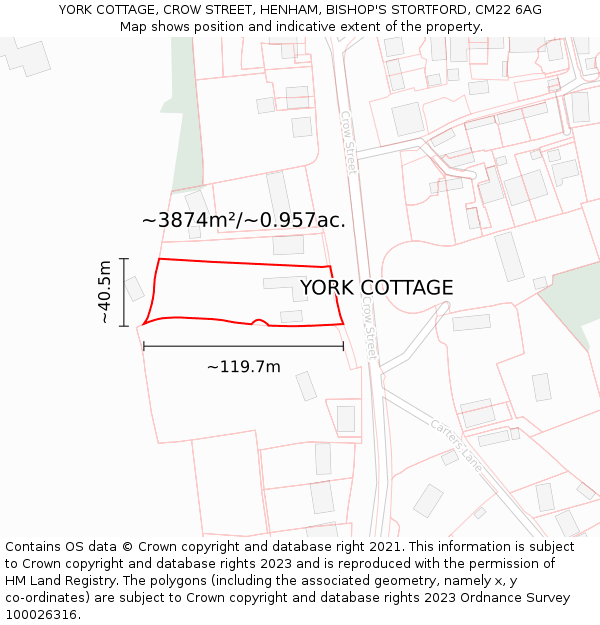 YORK COTTAGE, CROW STREET, HENHAM, BISHOP'S STORTFORD, CM22 6AG: Plot and title map