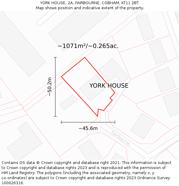 YORK HOUSE, 2A, FAIRBOURNE, COBHAM, KT11 2BT: Plot and title map