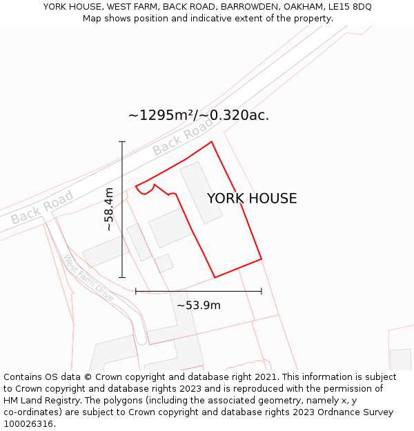 YORK HOUSE, WEST FARM, BACK ROAD, BARROWDEN, OAKHAM, LE15 8DQ: Plot and title map