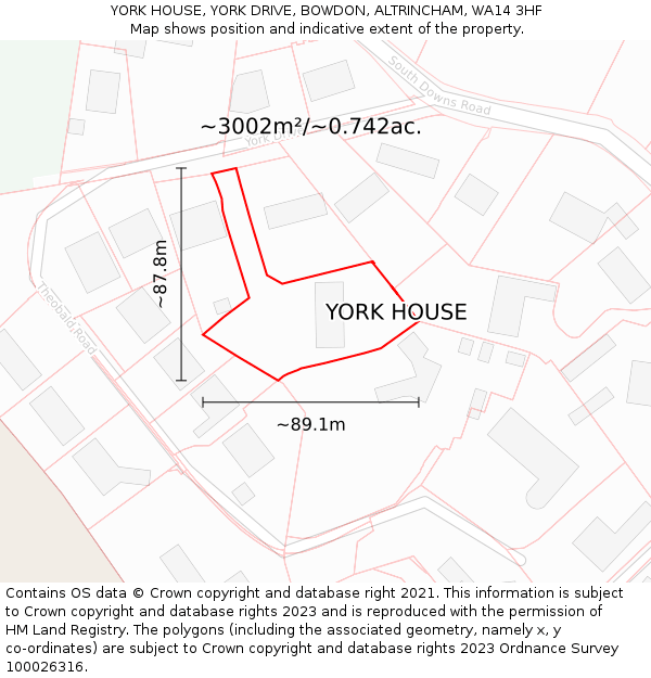 YORK HOUSE, YORK DRIVE, BOWDON, ALTRINCHAM, WA14 3HF: Plot and title map