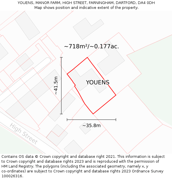 YOUENS, MANOR FARM, HIGH STREET, FARNINGHAM, DARTFORD, DA4 0DH: Plot and title map