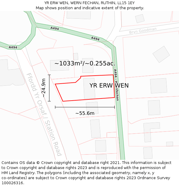 YR ERW WEN, WERN FECHAN, RUTHIN, LL15 1EY: Plot and title map