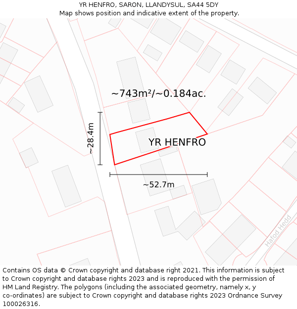 YR HENFRO, SARON, LLANDYSUL, SA44 5DY: Plot and title map
