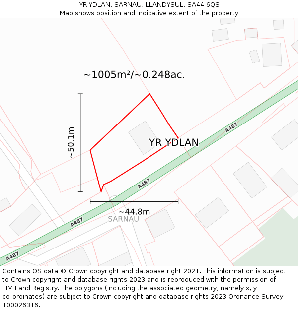 YR YDLAN, SARNAU, LLANDYSUL, SA44 6QS: Plot and title map