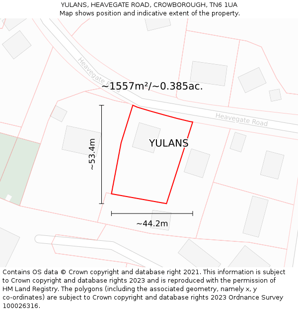YULANS, HEAVEGATE ROAD, CROWBOROUGH, TN6 1UA: Plot and title map