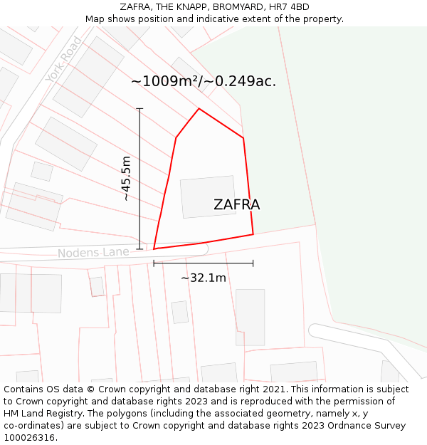 ZAFRA, THE KNAPP, BROMYARD, HR7 4BD: Plot and title map