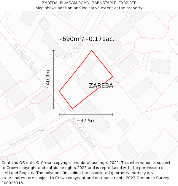 ZAREBA, RUMSAM ROAD, BARNSTAPLE, EX32 9ER: Plot and title map