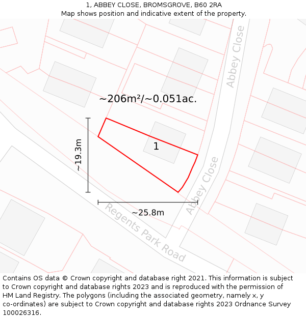 1, ABBEY CLOSE, BROMSGROVE, B60 2RA: Plot and title map