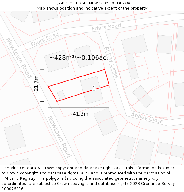1, ABBEY CLOSE, NEWBURY, RG14 7QX: Plot and title map