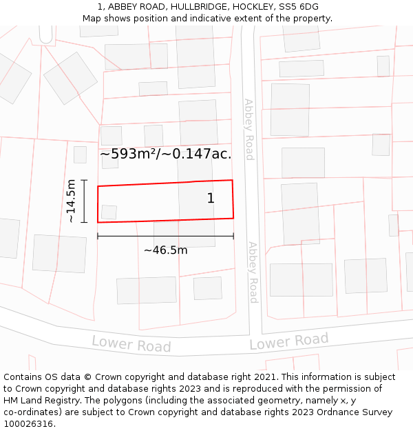 1, ABBEY ROAD, HULLBRIDGE, HOCKLEY, SS5 6DG: Plot and title map