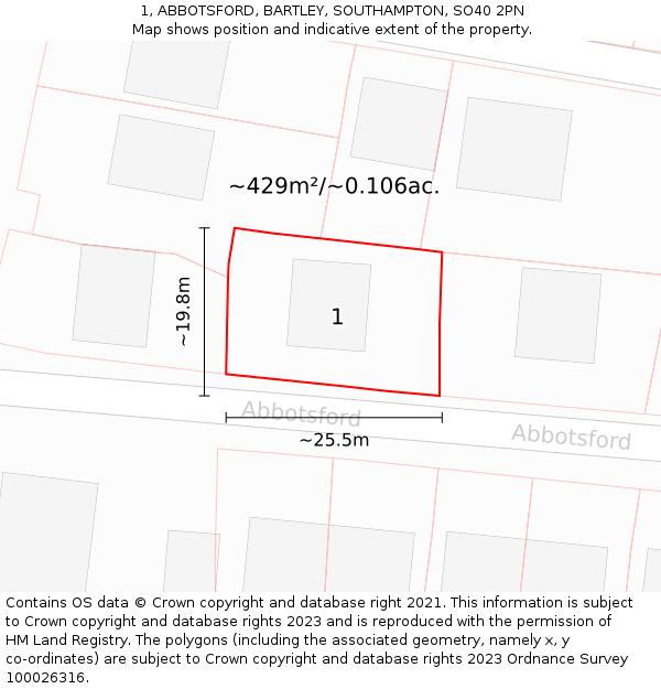 1, ABBOTSFORD, BARTLEY, SOUTHAMPTON, SO40 2PN: Plot and title map