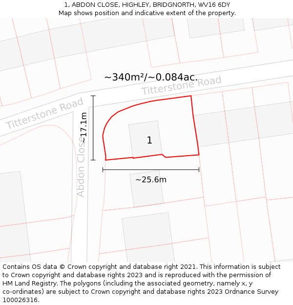 1, ABDON CLOSE, HIGHLEY, BRIDGNORTH, WV16 6DY: Plot and title map