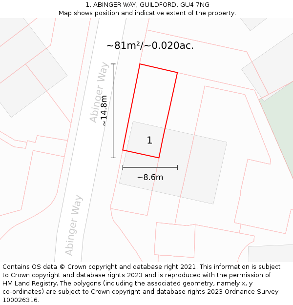 1, ABINGER WAY, GUILDFORD, GU4 7NG: Plot and title map
