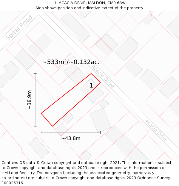 1, ACACIA DRIVE, MALDON, CM9 6AW: Plot and title map