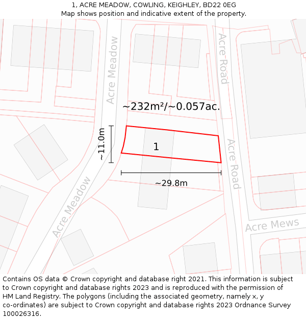 1, ACRE MEADOW, COWLING, KEIGHLEY, BD22 0EG: Plot and title map