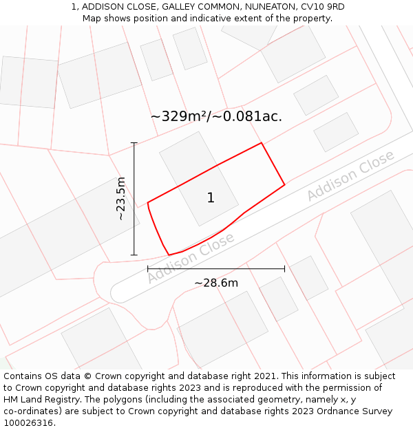 1, ADDISON CLOSE, GALLEY COMMON, NUNEATON, CV10 9RD: Plot and title map