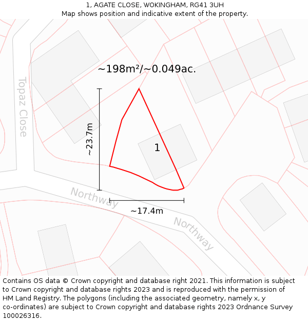 1, AGATE CLOSE, WOKINGHAM, RG41 3UH: Plot and title map