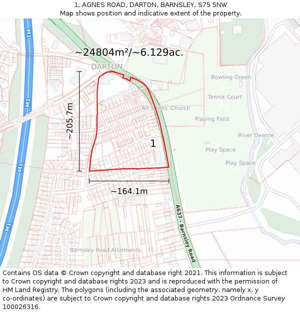 1, AGNES ROAD, DARTON, BARNSLEY, S75 5NW: Plot and title map