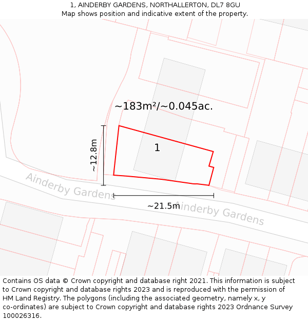 1, AINDERBY GARDENS, NORTHALLERTON, DL7 8GU: Plot and title map
