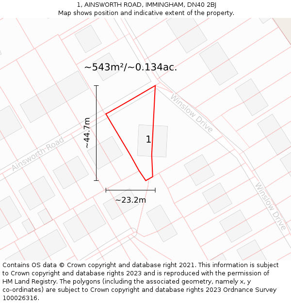 1, AINSWORTH ROAD, IMMINGHAM, DN40 2BJ: Plot and title map