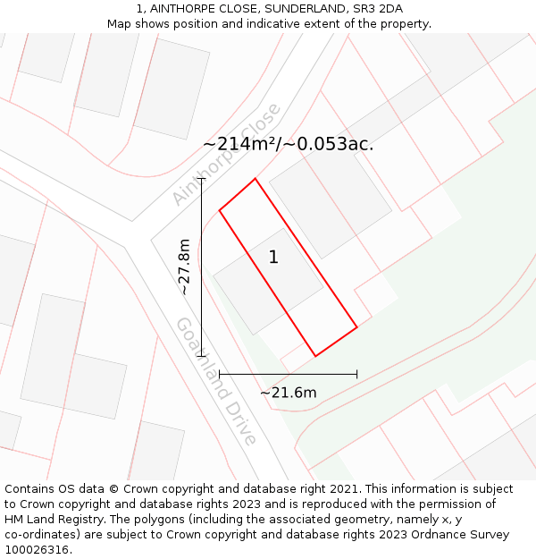 1, AINTHORPE CLOSE, SUNDERLAND, SR3 2DA: Plot and title map