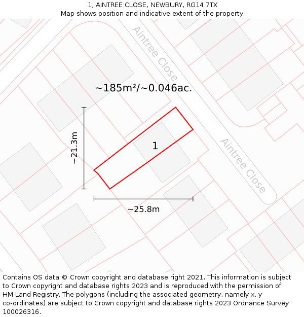 1, AINTREE CLOSE, NEWBURY, RG14 7TX: Plot and title map