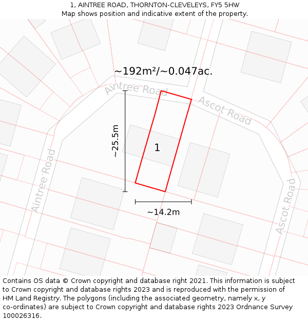 1, AINTREE ROAD, THORNTON-CLEVELEYS, FY5 5HW: Plot and title map