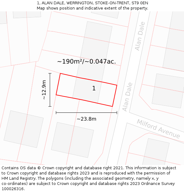 1, ALAN DALE, WERRINGTON, STOKE-ON-TRENT, ST9 0EN: Plot and title map