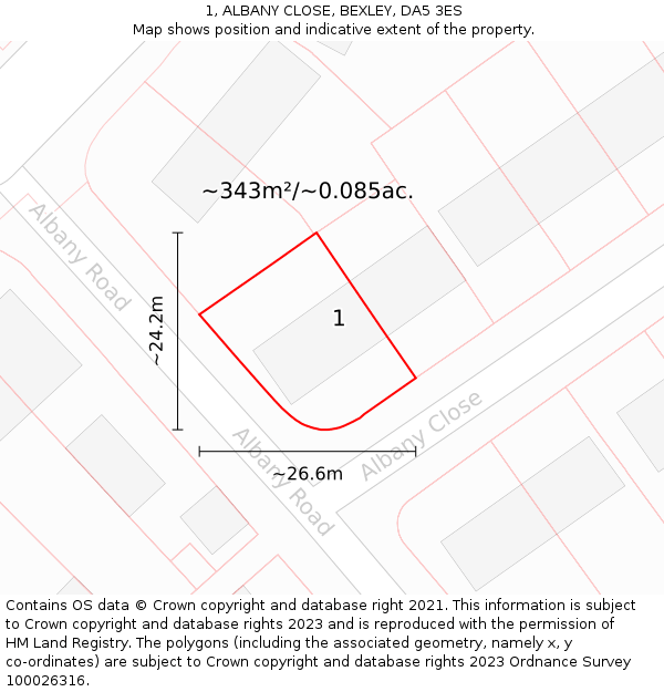 1, ALBANY CLOSE, BEXLEY, DA5 3ES: Plot and title map