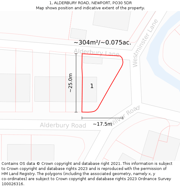 1, ALDERBURY ROAD, NEWPORT, PO30 5DR: Plot and title map