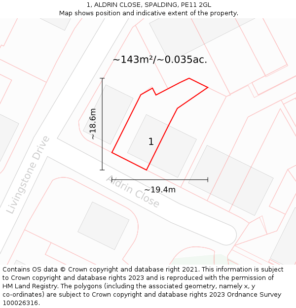 1, ALDRIN CLOSE, SPALDING, PE11 2GL: Plot and title map