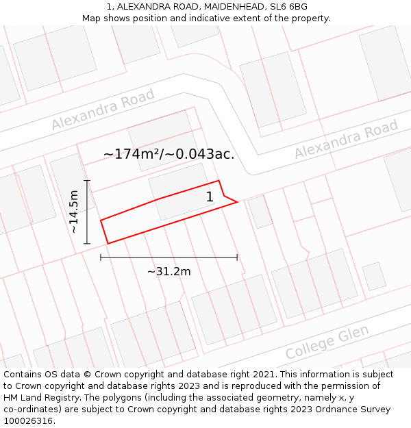 1, ALEXANDRA ROAD, MAIDENHEAD, SL6 6BG: Plot and title map