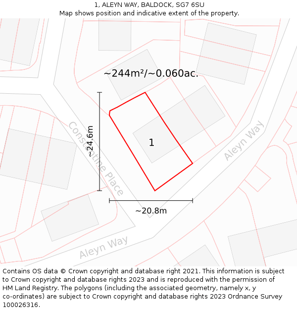 1, ALEYN WAY, BALDOCK, SG7 6SU: Plot and title map