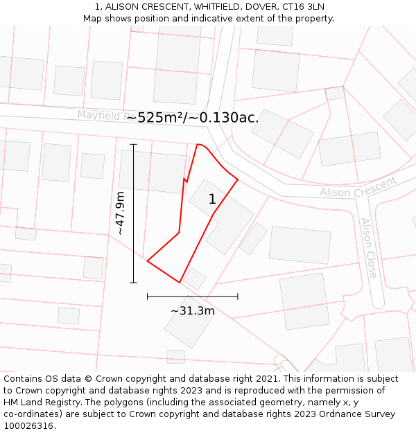 1, ALISON CRESCENT, WHITFIELD, DOVER, CT16 3LN: Plot and title map