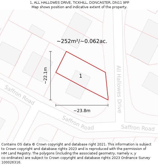 1, ALL HALLOWES DRIVE, TICKHILL, DONCASTER, DN11 9PP: Plot and title map