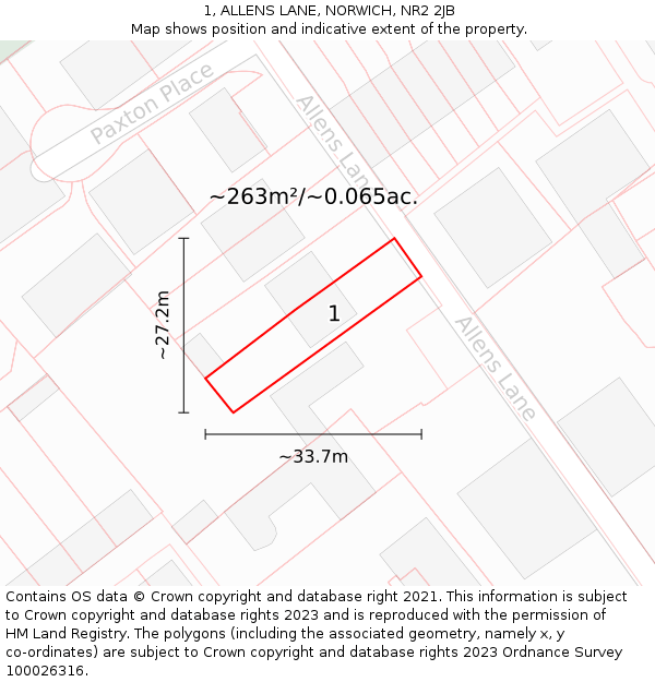 1, ALLENS LANE, NORWICH, NR2 2JB: Plot and title map