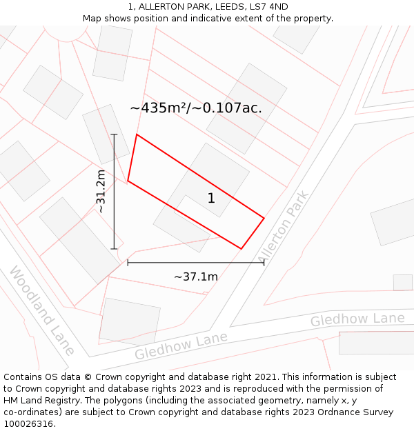 1, ALLERTON PARK, LEEDS, LS7 4ND: Plot and title map