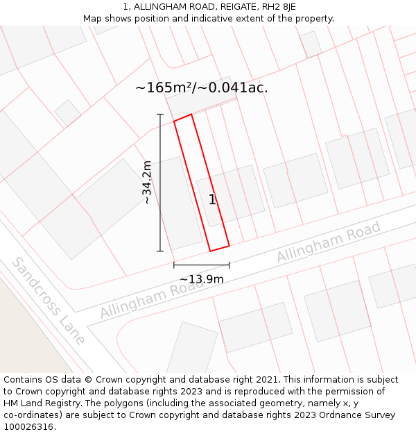 1, ALLINGHAM ROAD, REIGATE, RH2 8JE: Plot and title map