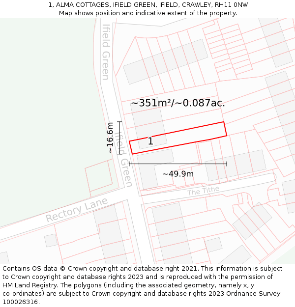 1, ALMA COTTAGES, IFIELD GREEN, IFIELD, CRAWLEY, RH11 0NW: Plot and title map