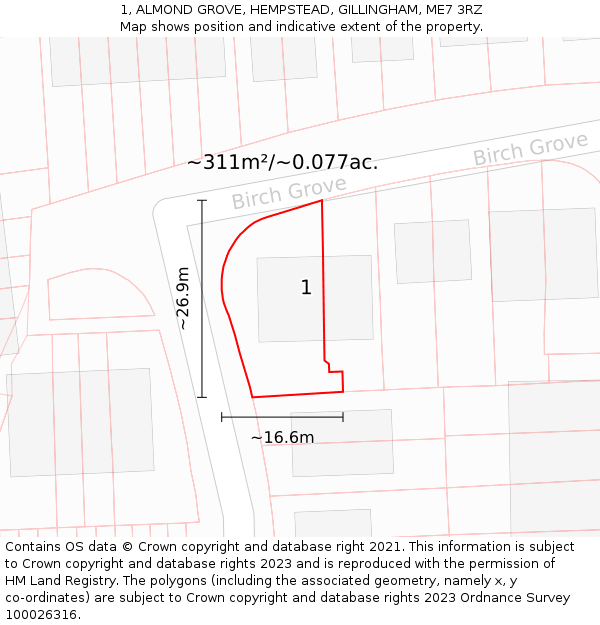 1, ALMOND GROVE, HEMPSTEAD, GILLINGHAM, ME7 3RZ: Plot and title map