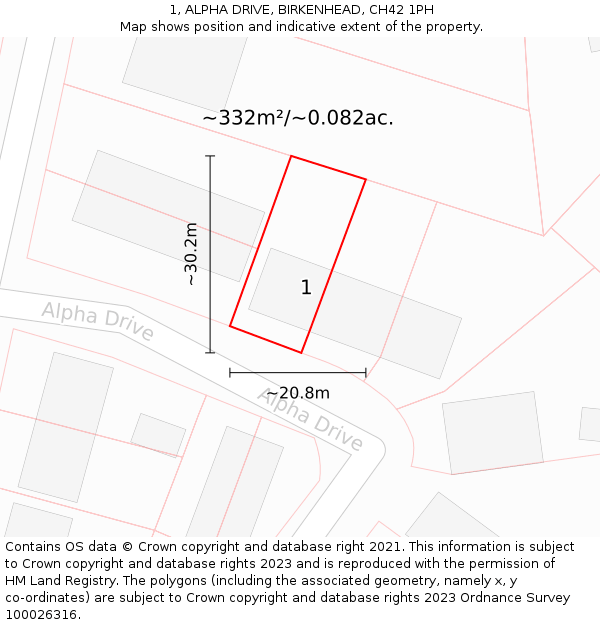 1, ALPHA DRIVE, BIRKENHEAD, CH42 1PH: Plot and title map
