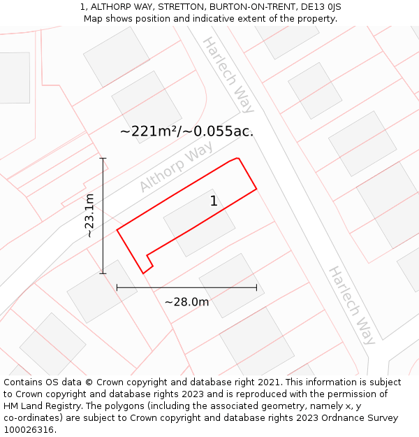 1, ALTHORP WAY, STRETTON, BURTON-ON-TRENT, DE13 0JS: Plot and title map