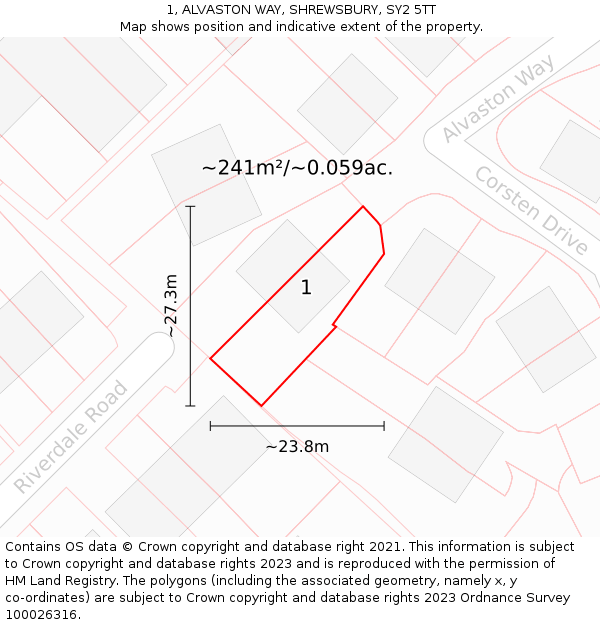 1, ALVASTON WAY, SHREWSBURY, SY2 5TT: Plot and title map