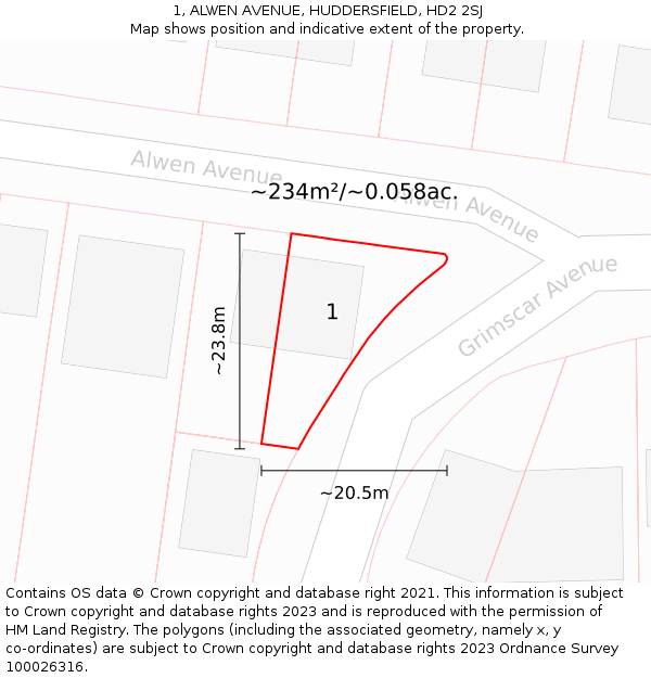1, ALWEN AVENUE, HUDDERSFIELD, HD2 2SJ: Plot and title map